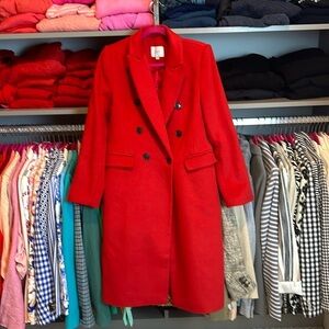 Loft 48% red wool double breasted long coat size XS